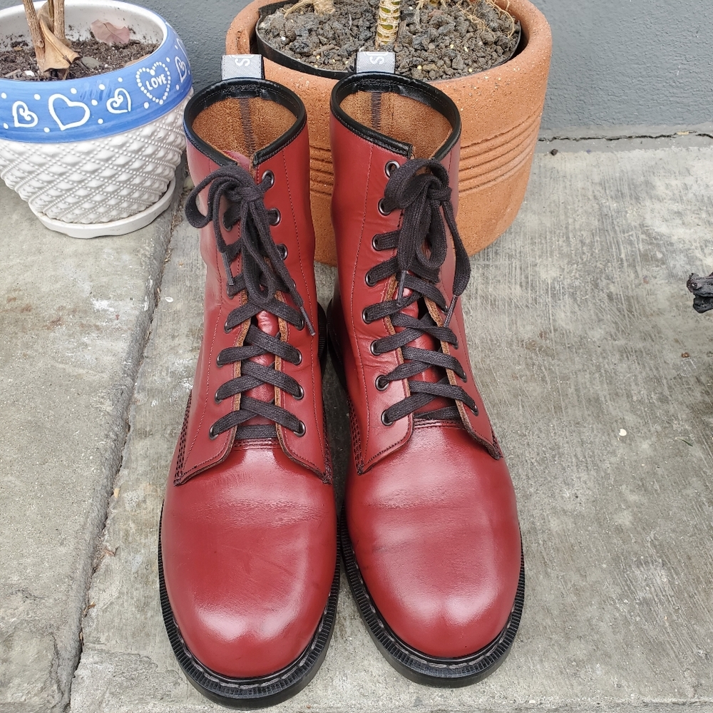 NPS SOLOVAIR Cherry Red 8 Eye Hi-Shine Derby Boots